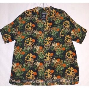 Super Massive Short Sleeve Button Up Tiger Leopard Cheetah Jungle Tropical‎ Sz M